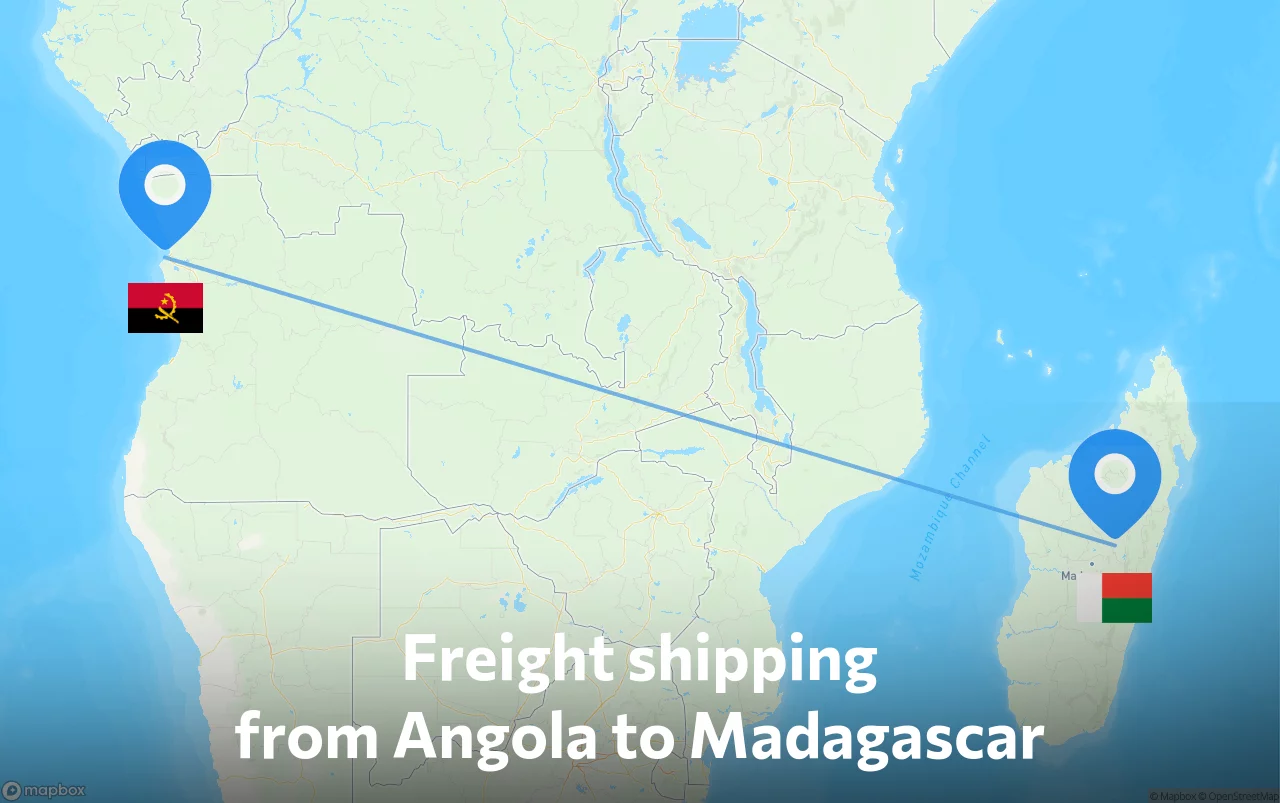 Shipping route from Angola to Madagascar