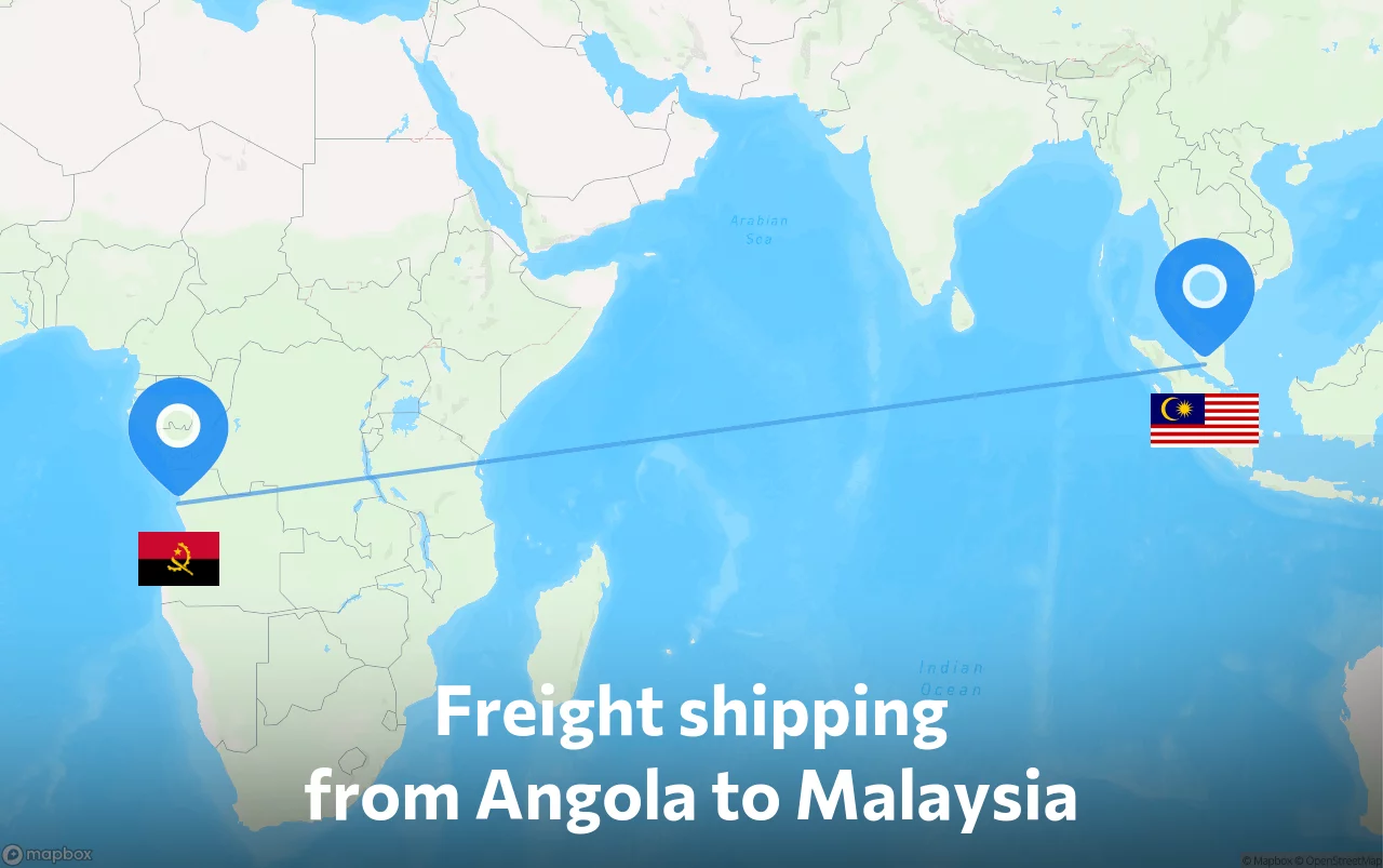 Shipping route from Angola to Malaysia