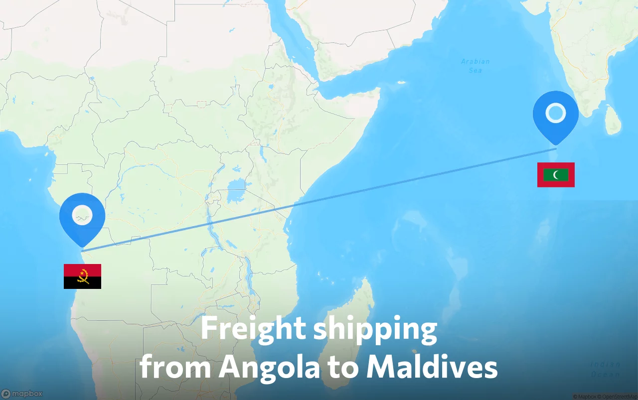 Shipping route from Angola to Maldives