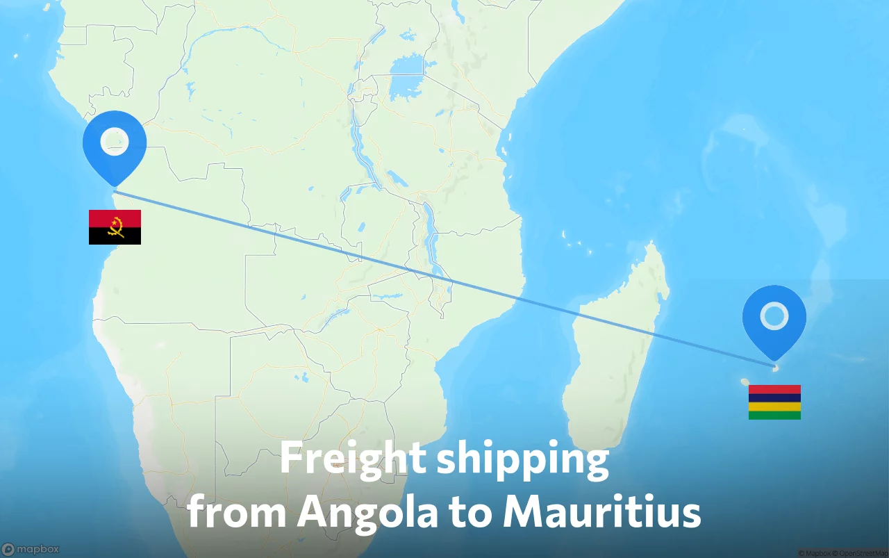 Shipping route from Angola to Mauritius