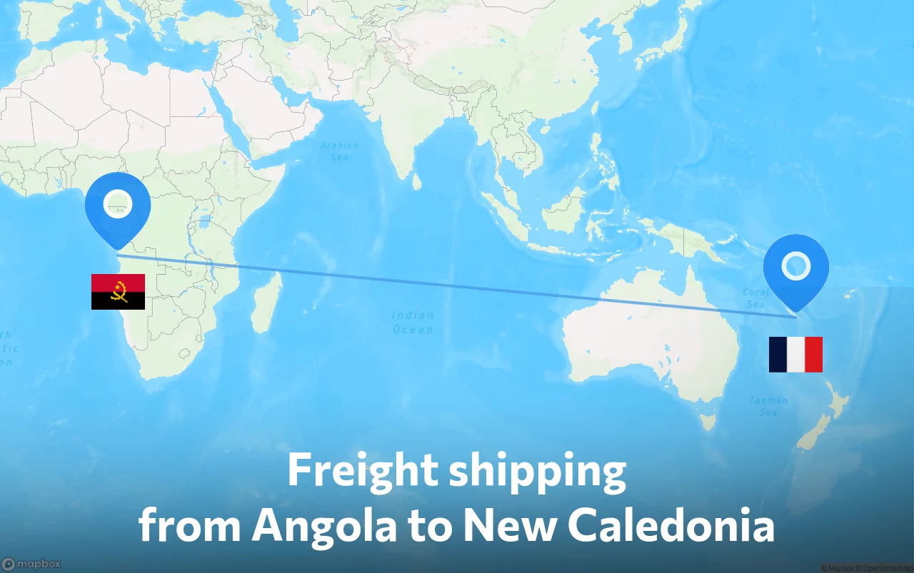 Shipping route from Angola to New Caledonia
