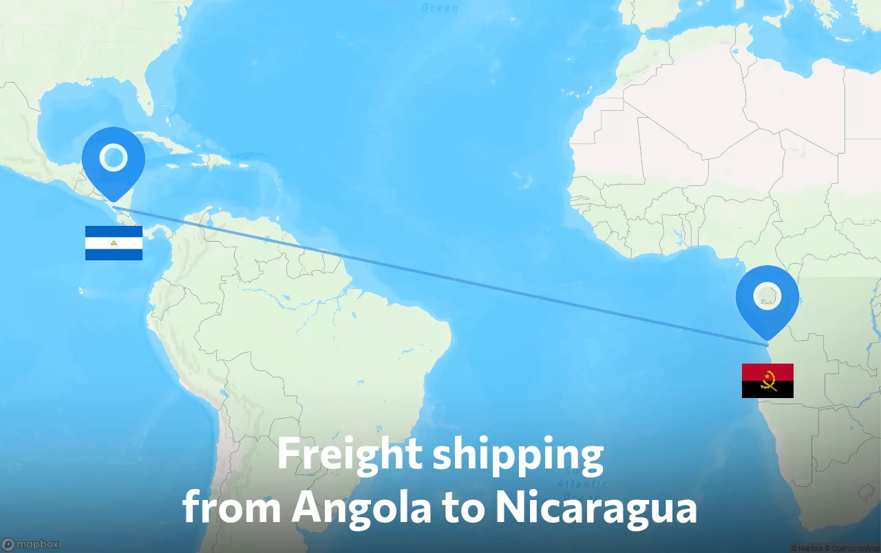 Shipping route from Angola to Nicaragua