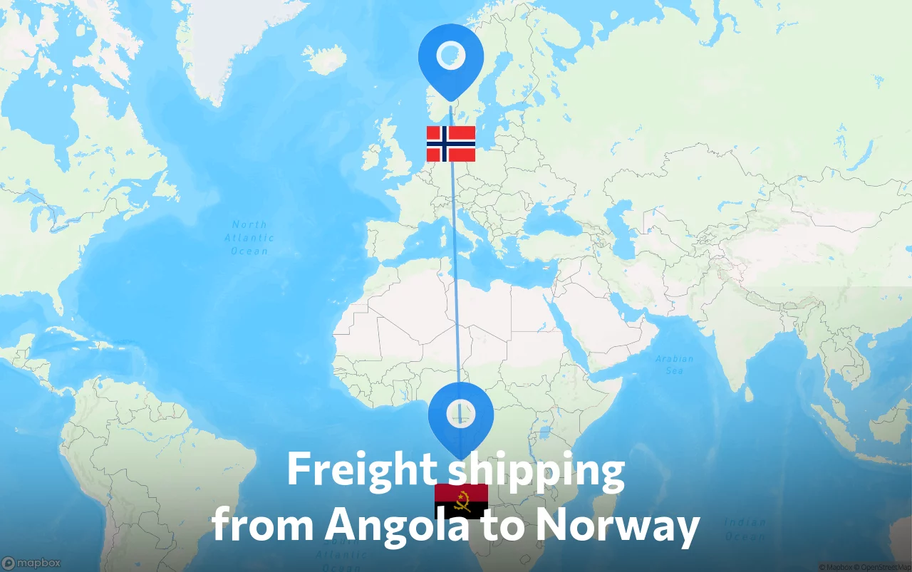 Shipping route from Angola to Norway