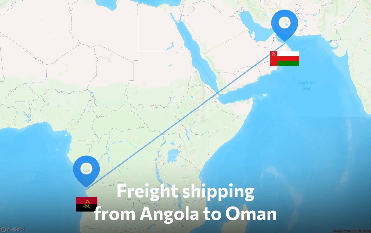 Shipping route from Angola to Oman