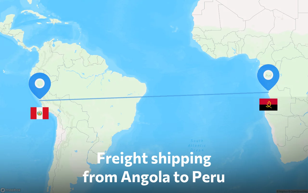 Shipping route from Angola to Peru