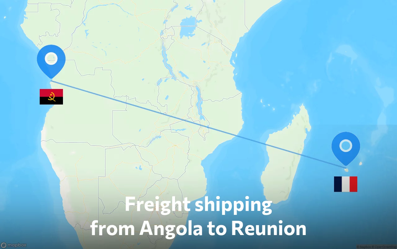 Shipping route from Angola to Reunion