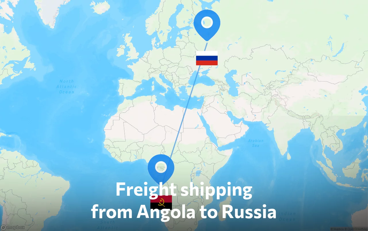 Shipping route from Angola to Russia
