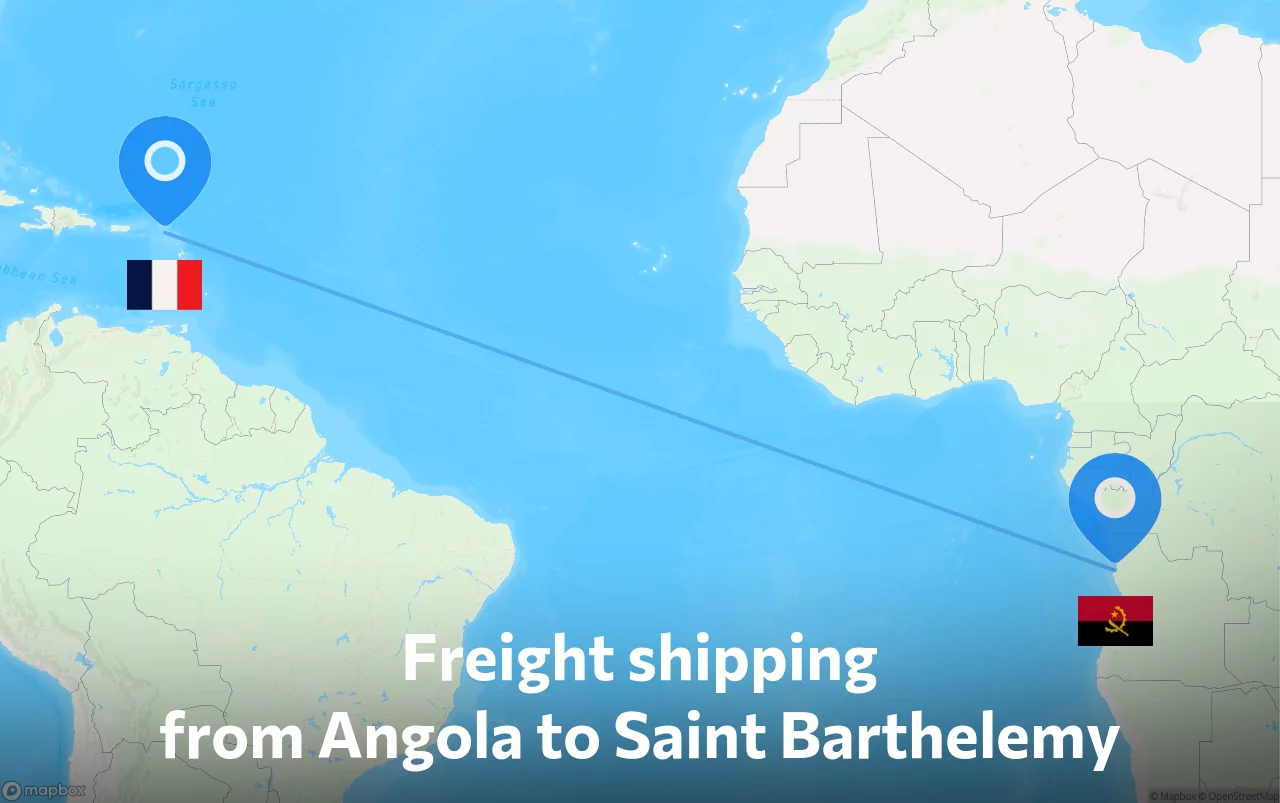 Shipping route from Angola to Saint Barthelemy