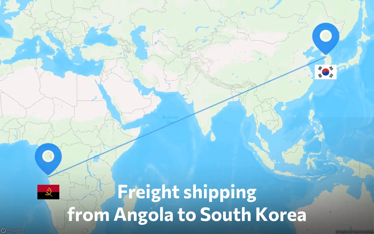 Shipping route from Angola to South Korea