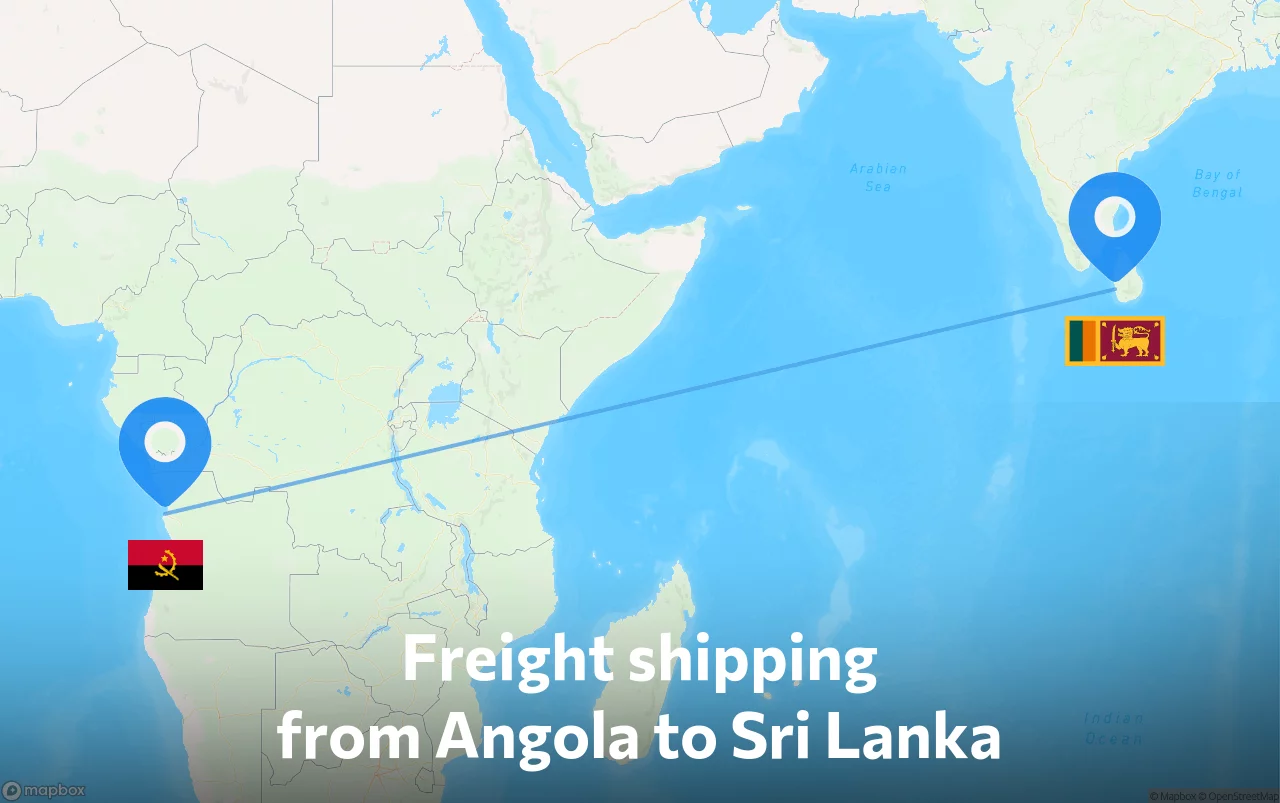 Shipping route from Angola to Sri Lanka