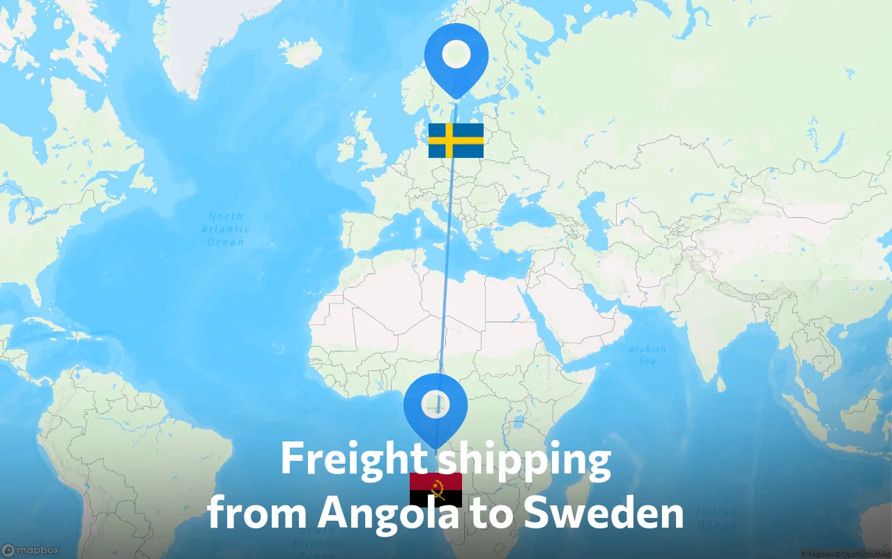 Shipping route from Angola to Sweden