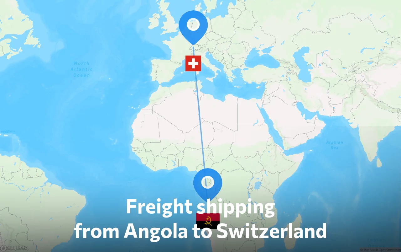 Shipping route from Angola to Switzerland