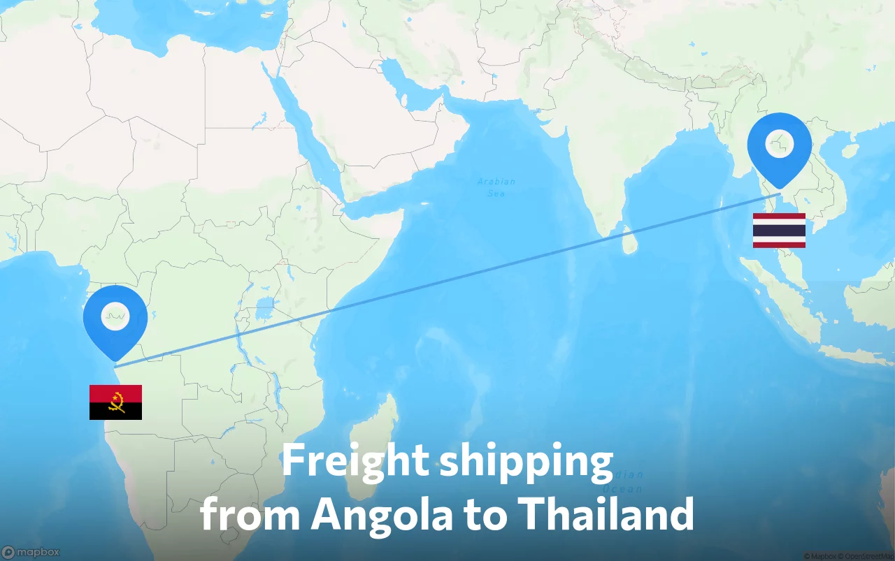 Shipping route from Angola to Thailand