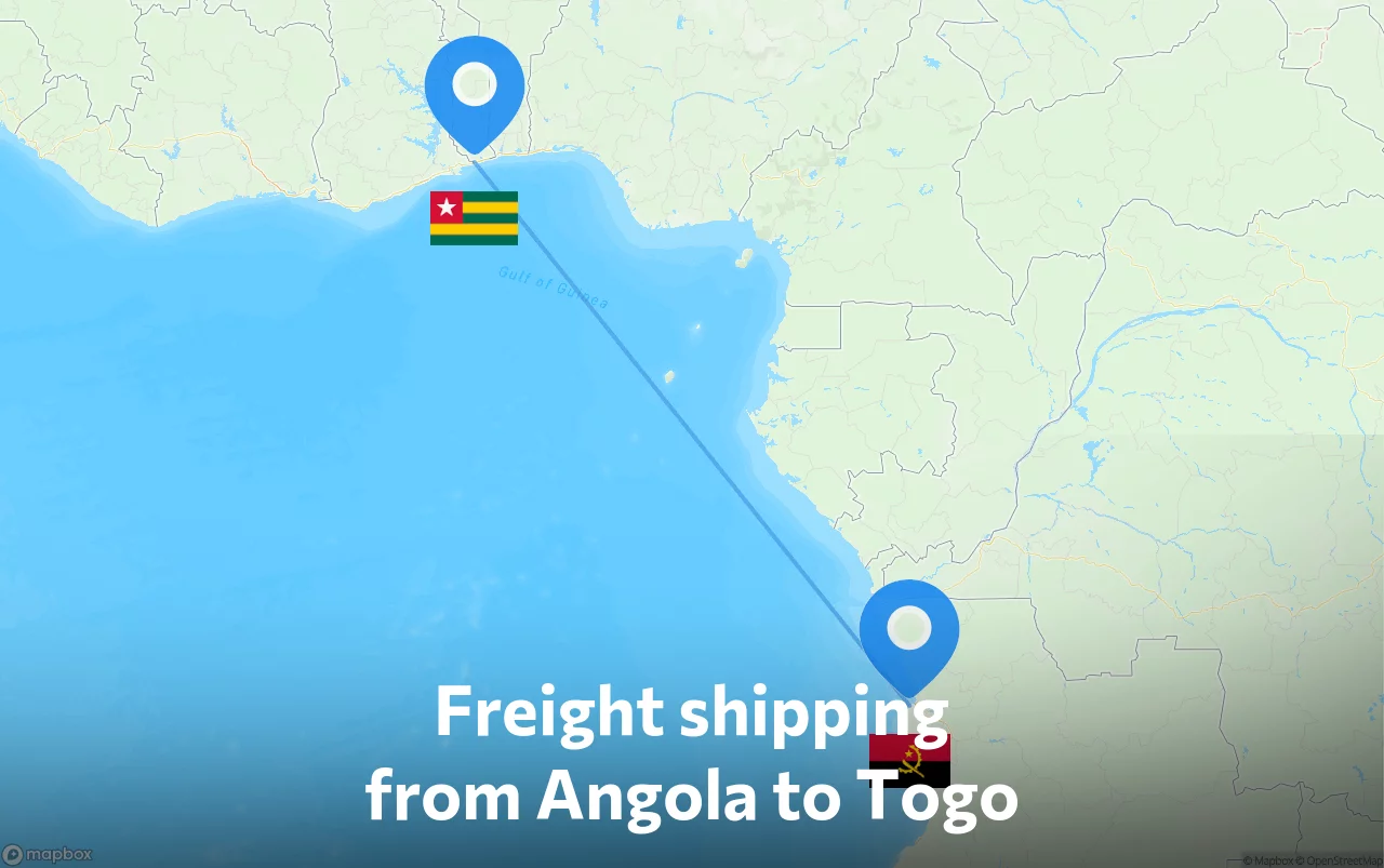 Shipping route from Angola to Togo