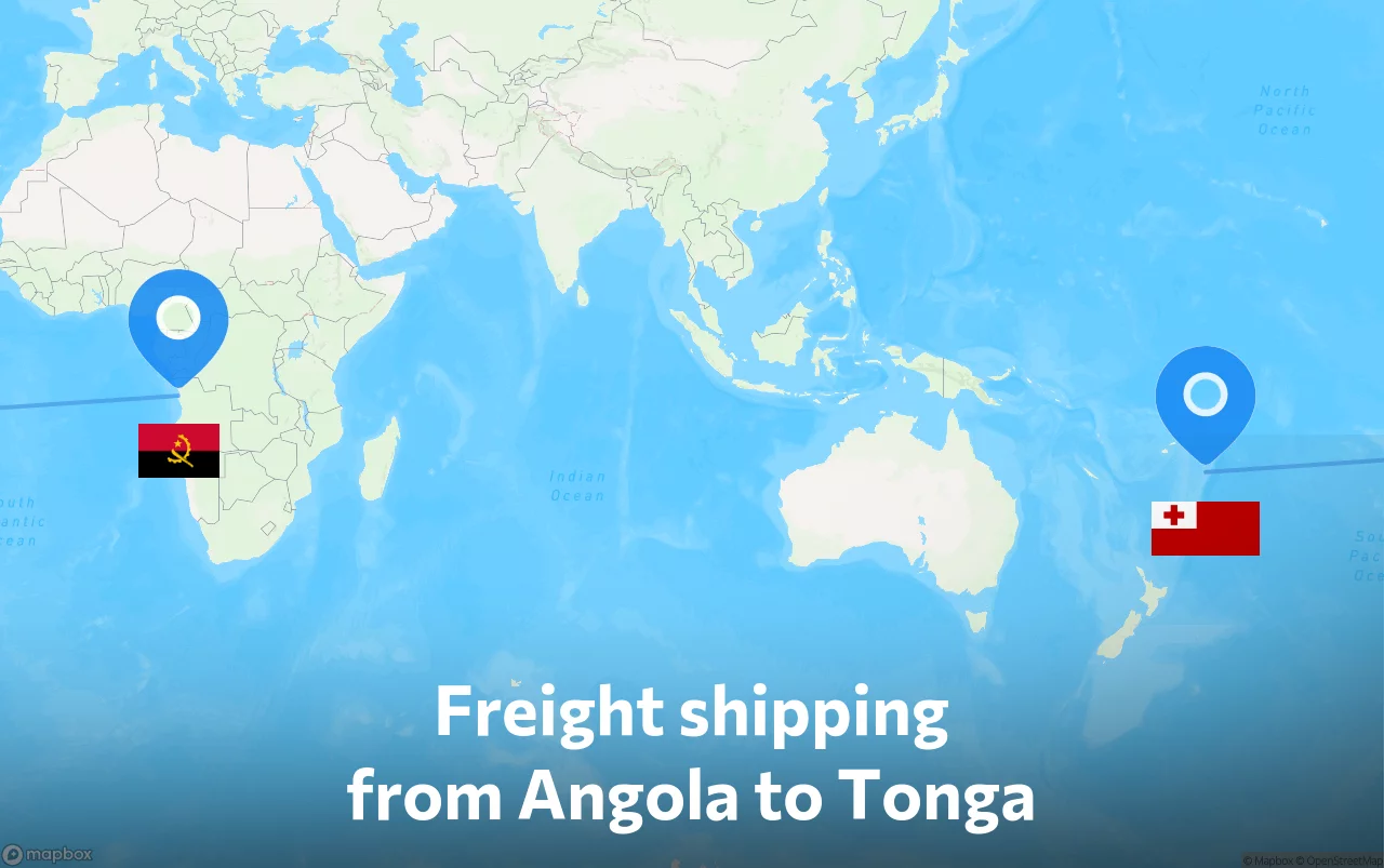 Shipping route from Angola to Tonga