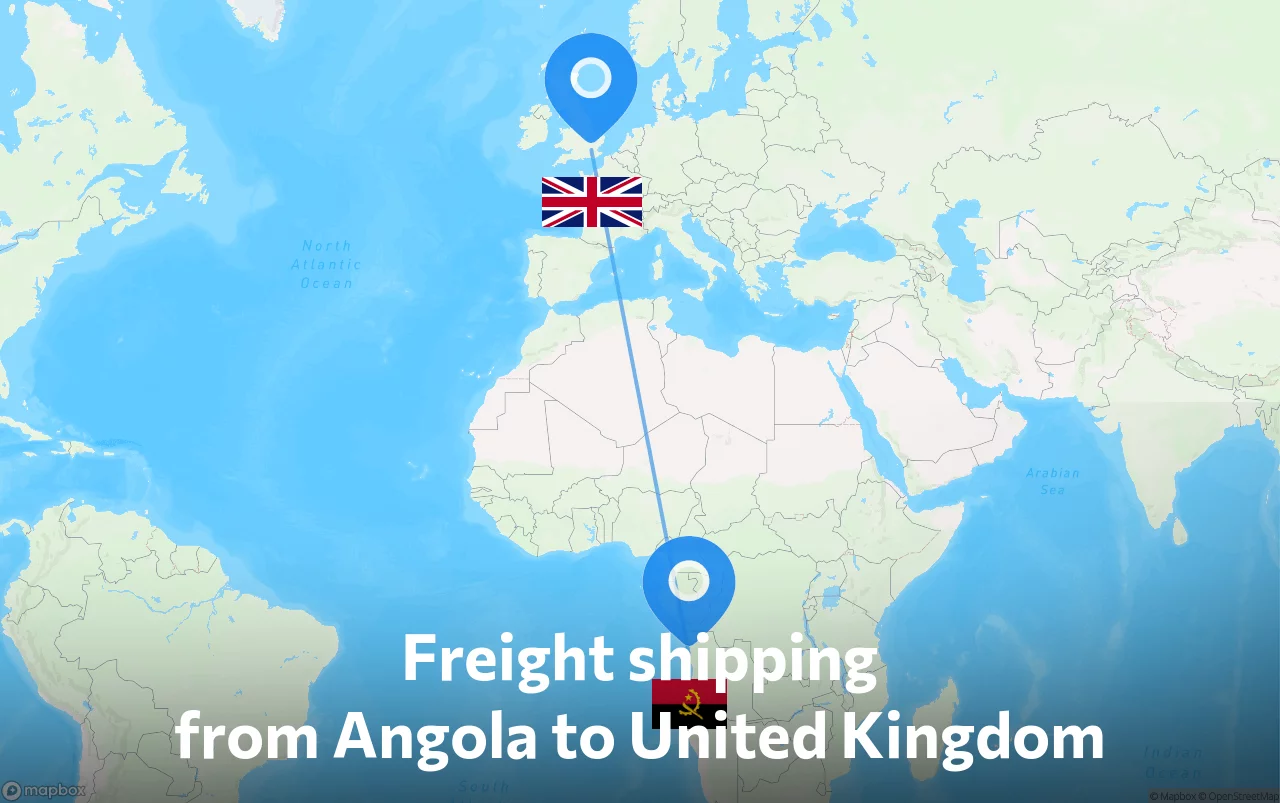 Shipping route from Angola to United Kingdom