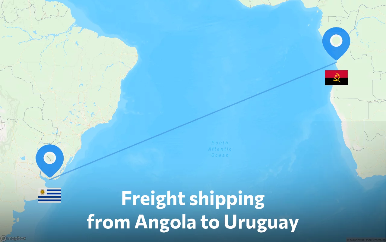 Shipping route from Angola to Uruguay