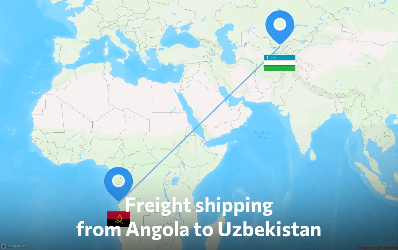 Shipping route from Angola to Uzbekistan