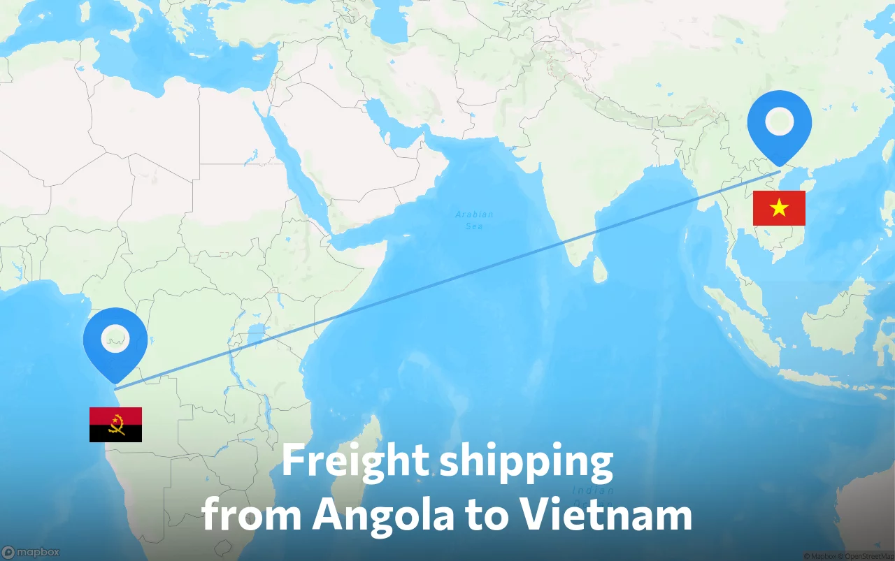 Shipping route from Angola to Vietnam