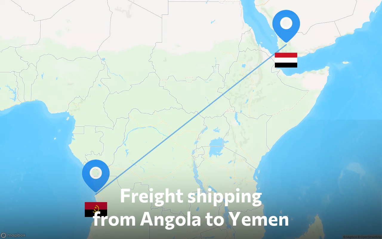 Shipping route from Angola to Yemen