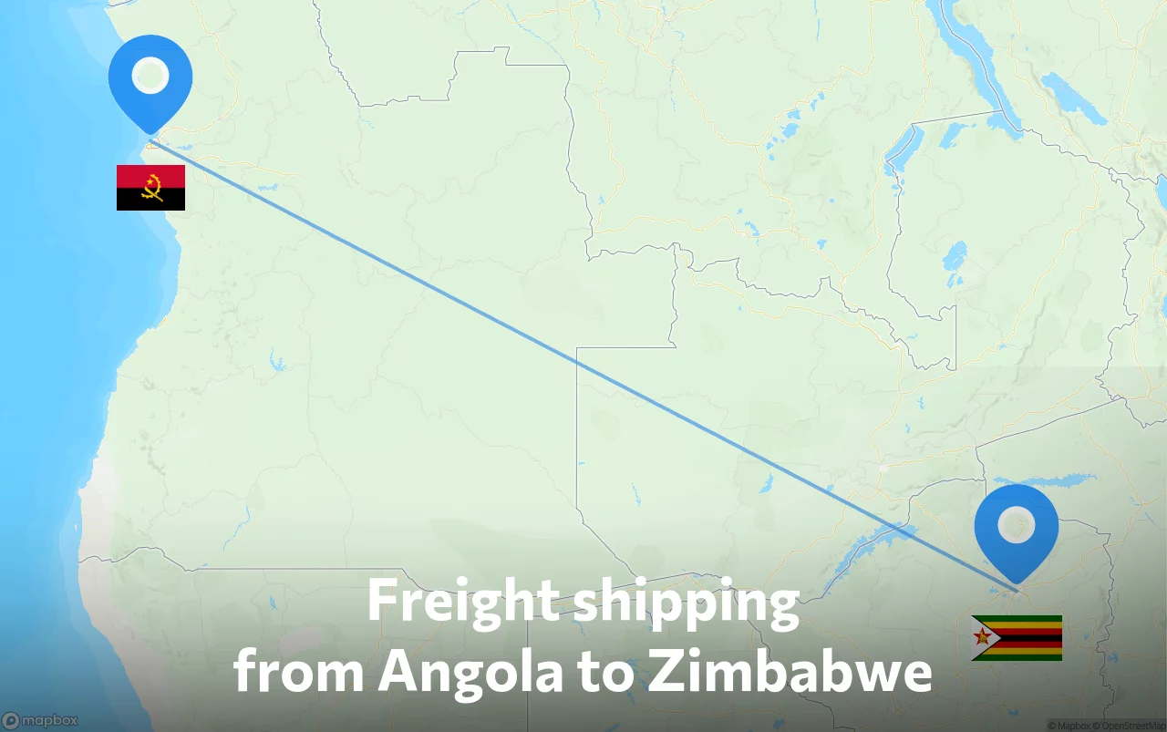 Shipping route from Angola to Zimbabwe