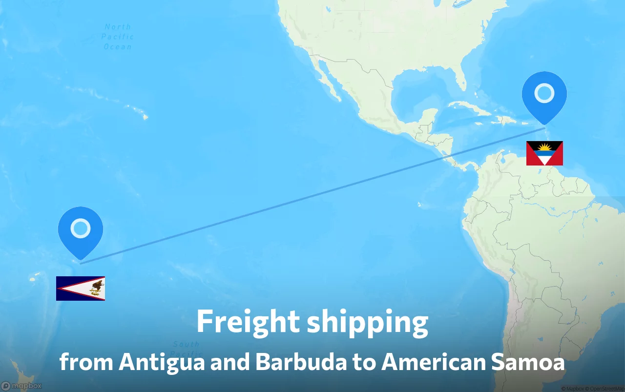 Shipping route from Antigua and Barbuda to American Samoa