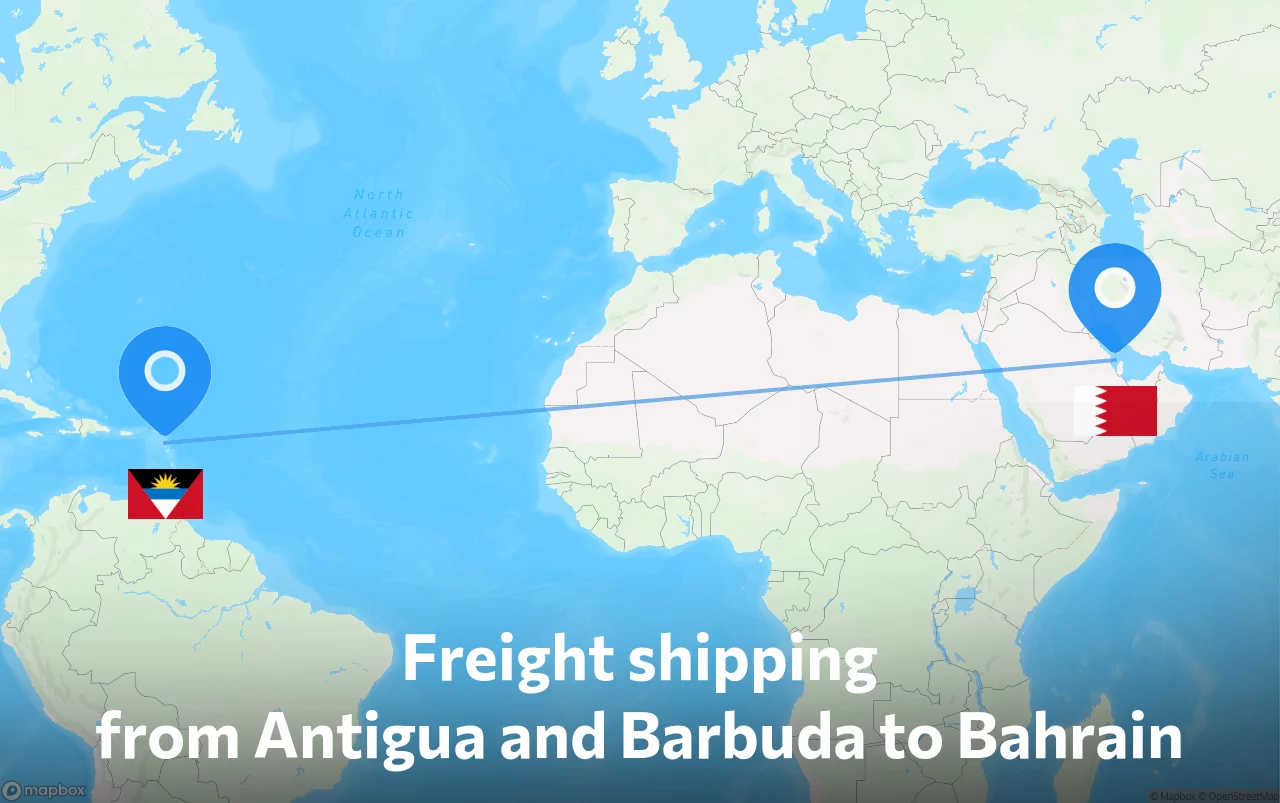 Shipping route from Antigua and Barbuda to Bahrain