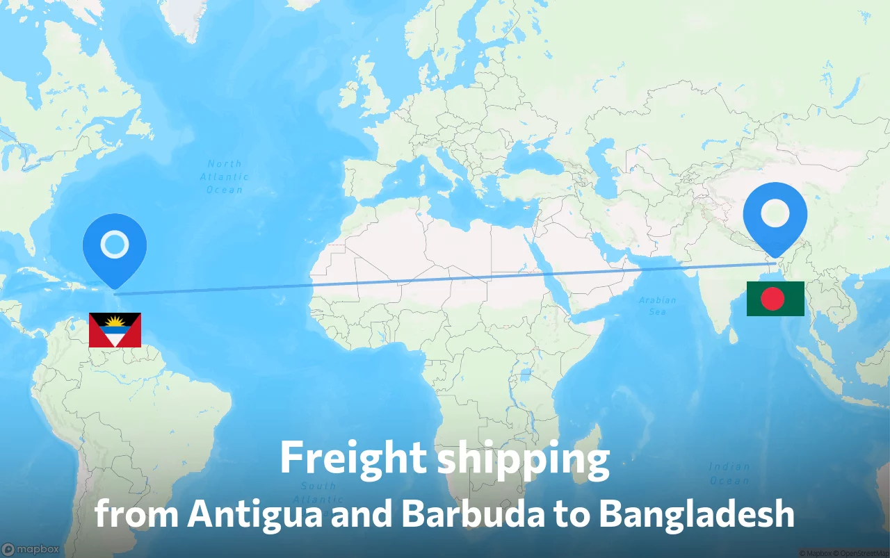 Shipping route from Antigua and Barbuda to Bangladesh