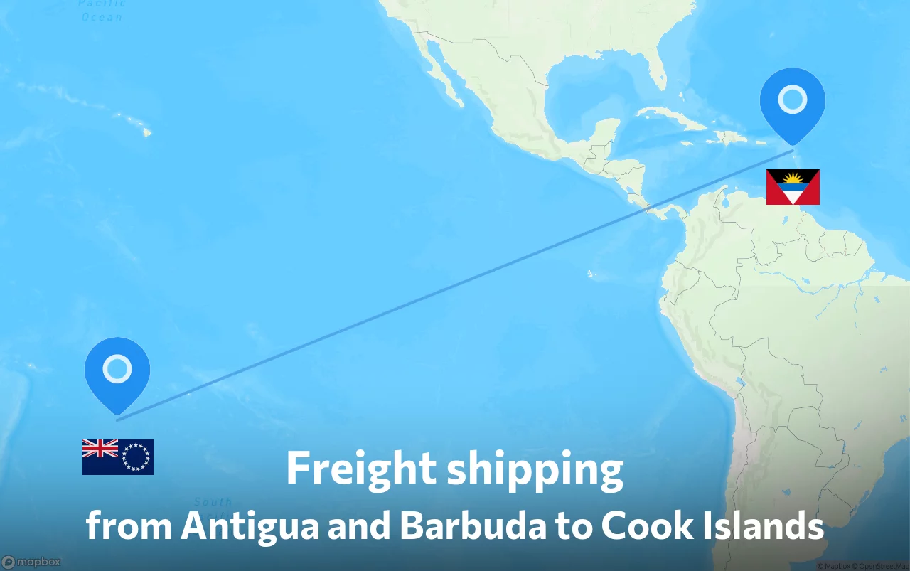 Shipping route from Antigua and Barbuda to Cook Islands