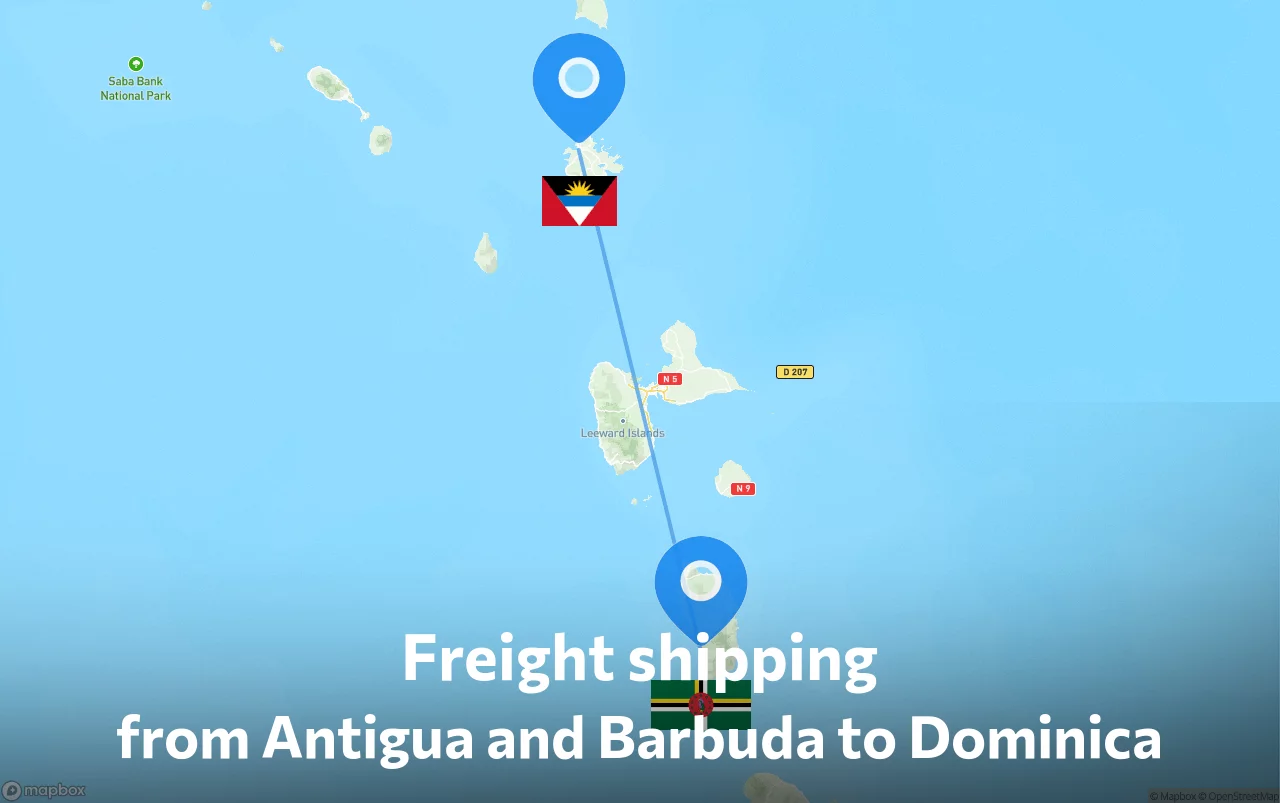 Shipping route from Antigua and Barbuda to Dominica