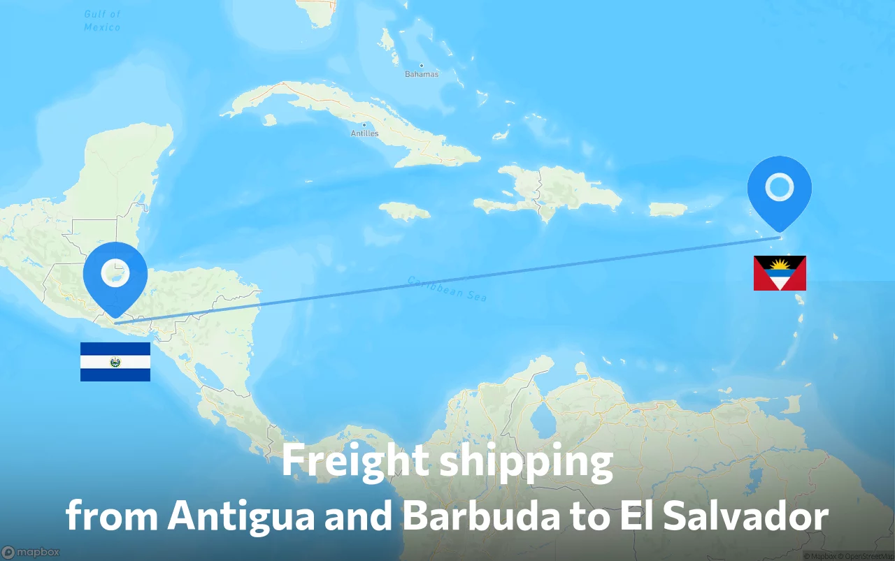 Shipping route from Antigua and Barbuda to El Salvador