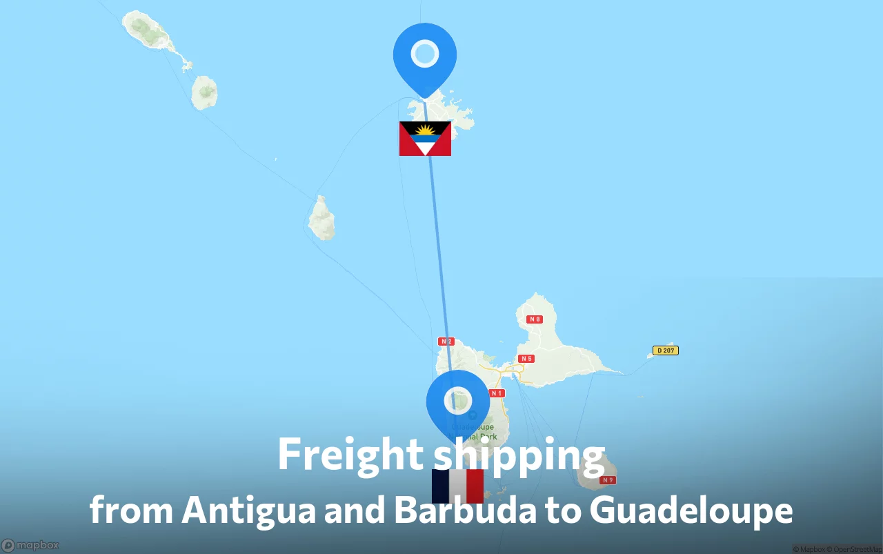 Shipping route from Antigua and Barbuda to Guadeloupe