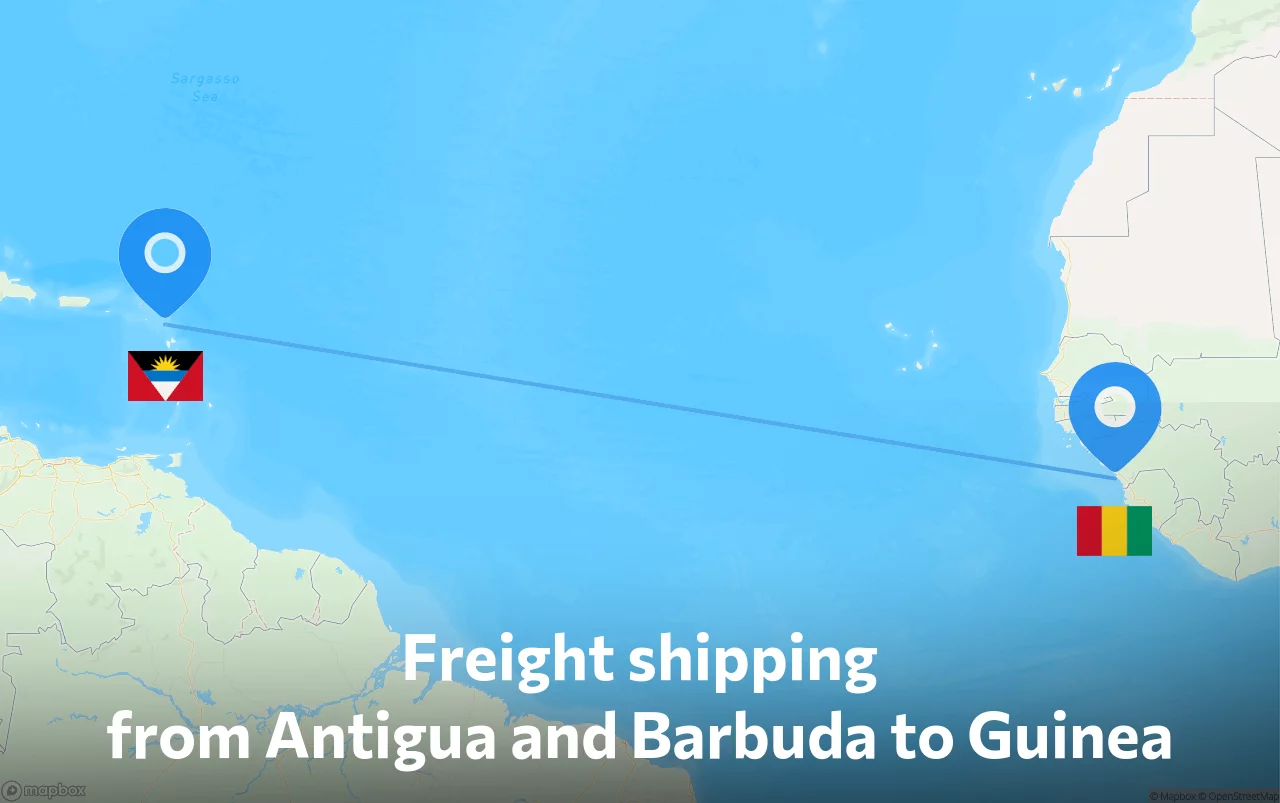 Shipping route from Antigua and Barbuda to Guinea