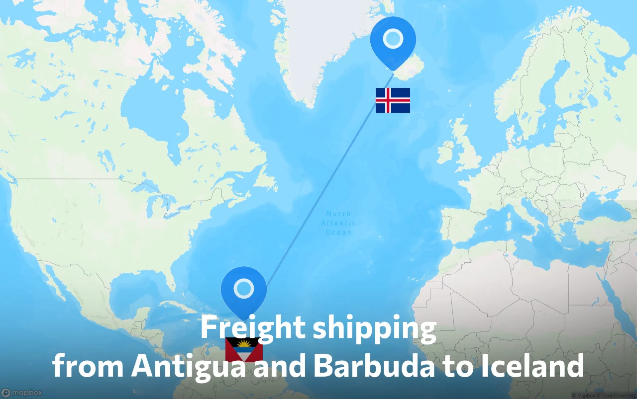 Shipping route from Antigua and Barbuda to Iceland