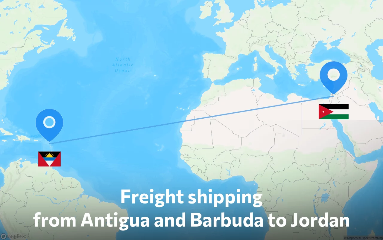 Shipping route from Antigua and Barbuda to Jordan