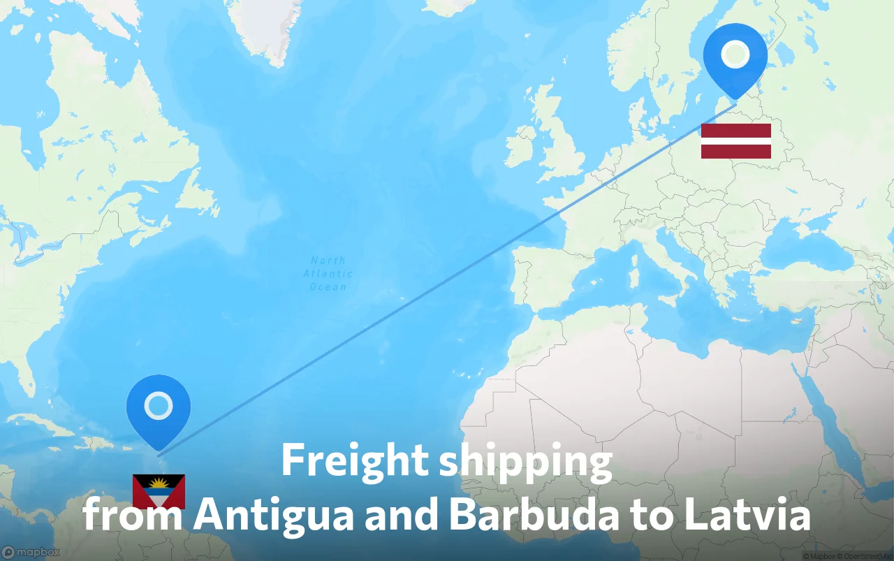 Shipping route from Antigua and Barbuda to Latvia
