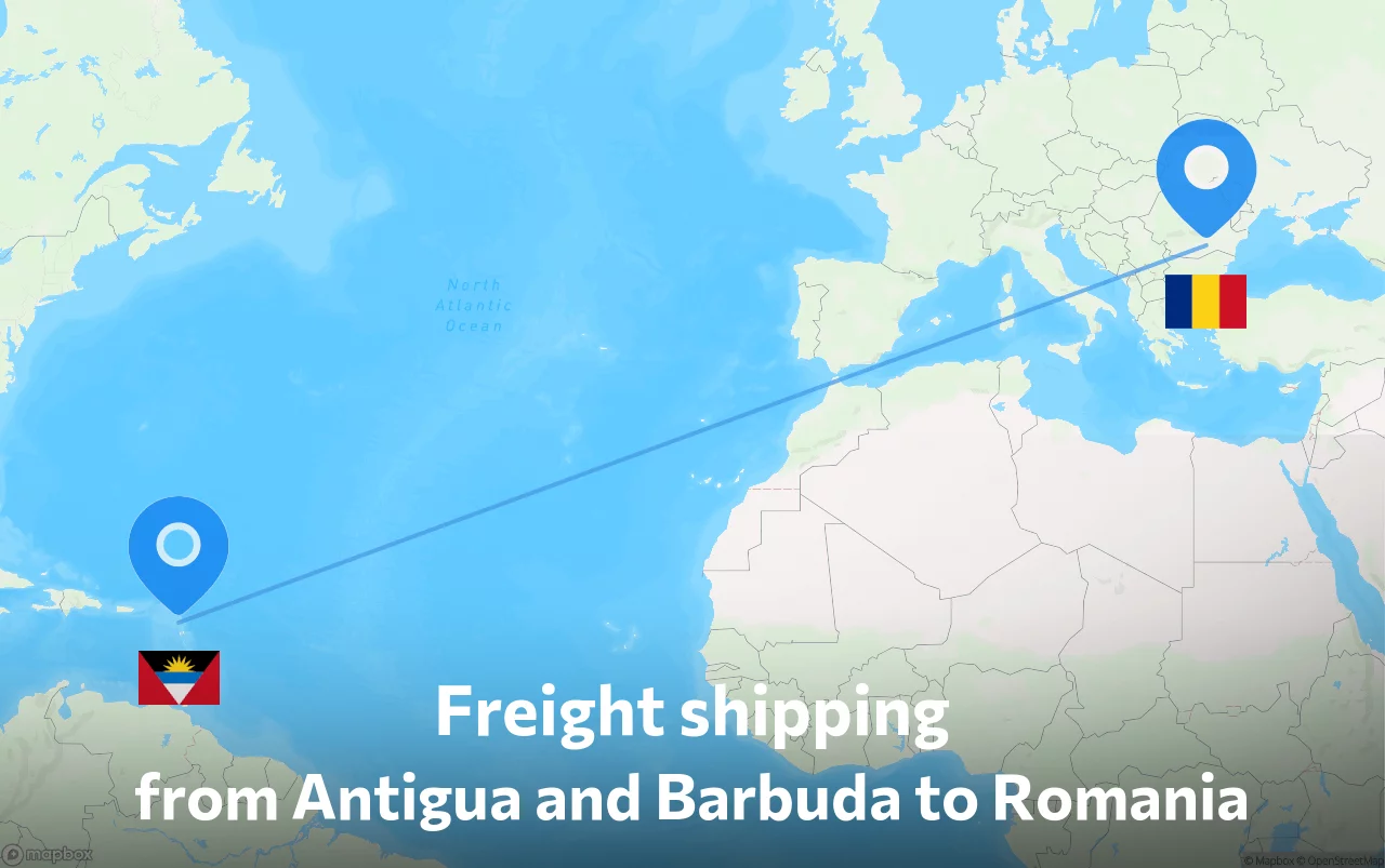 Shipping route from Antigua and Barbuda to Romania