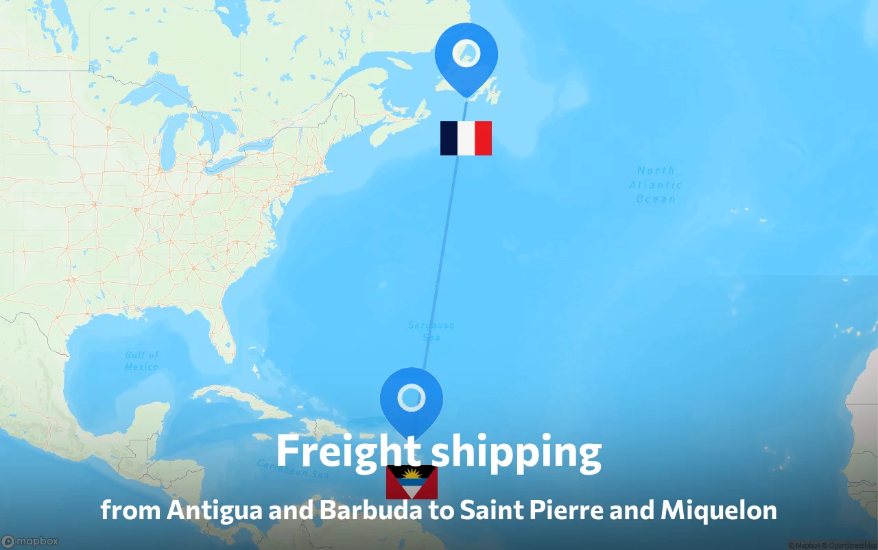 Shipping route from Antigua and Barbuda to Saint Pierre and Miquelon