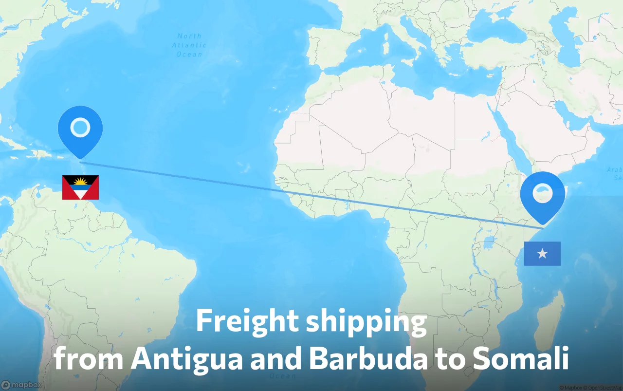 Shipping route from Antigua and Barbuda to Somali