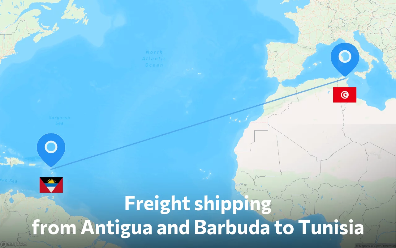 Shipping route from Antigua and Barbuda to Tunisia