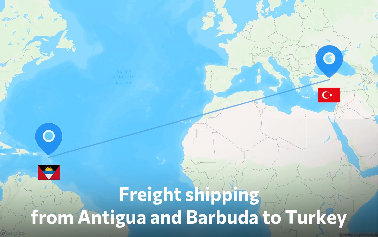 Shipping route from Antigua and Barbuda to Turkey