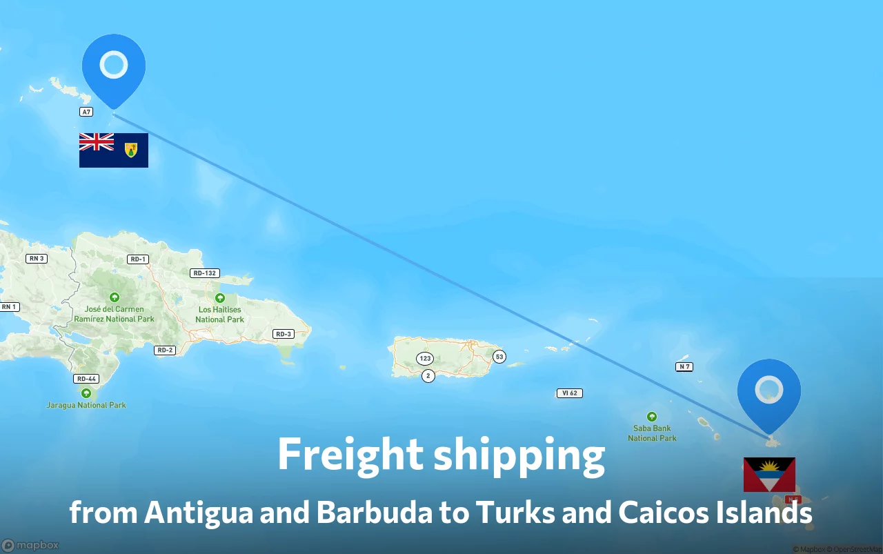 Shipping route from Antigua and Barbuda to Turks and Caicos Islands