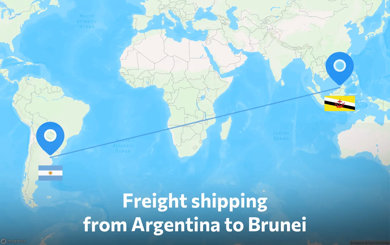 Shipping route from Argentina to Brunei
