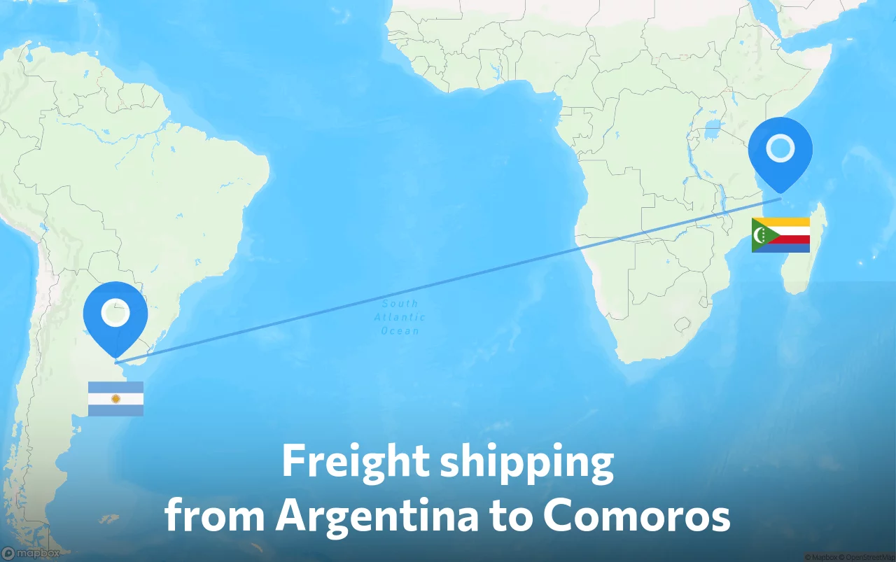 Shipping route from Argentina to Comoros