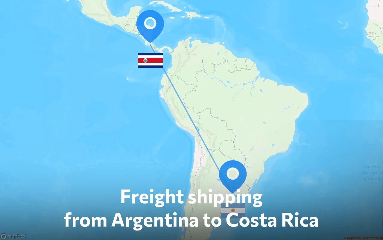 Shipping route from Argentina to Costa Rica