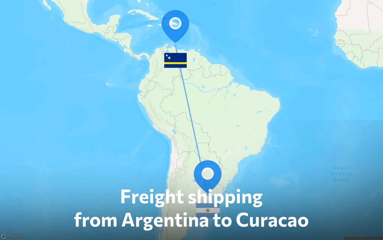 Shipping route from Argentina to Curacao
