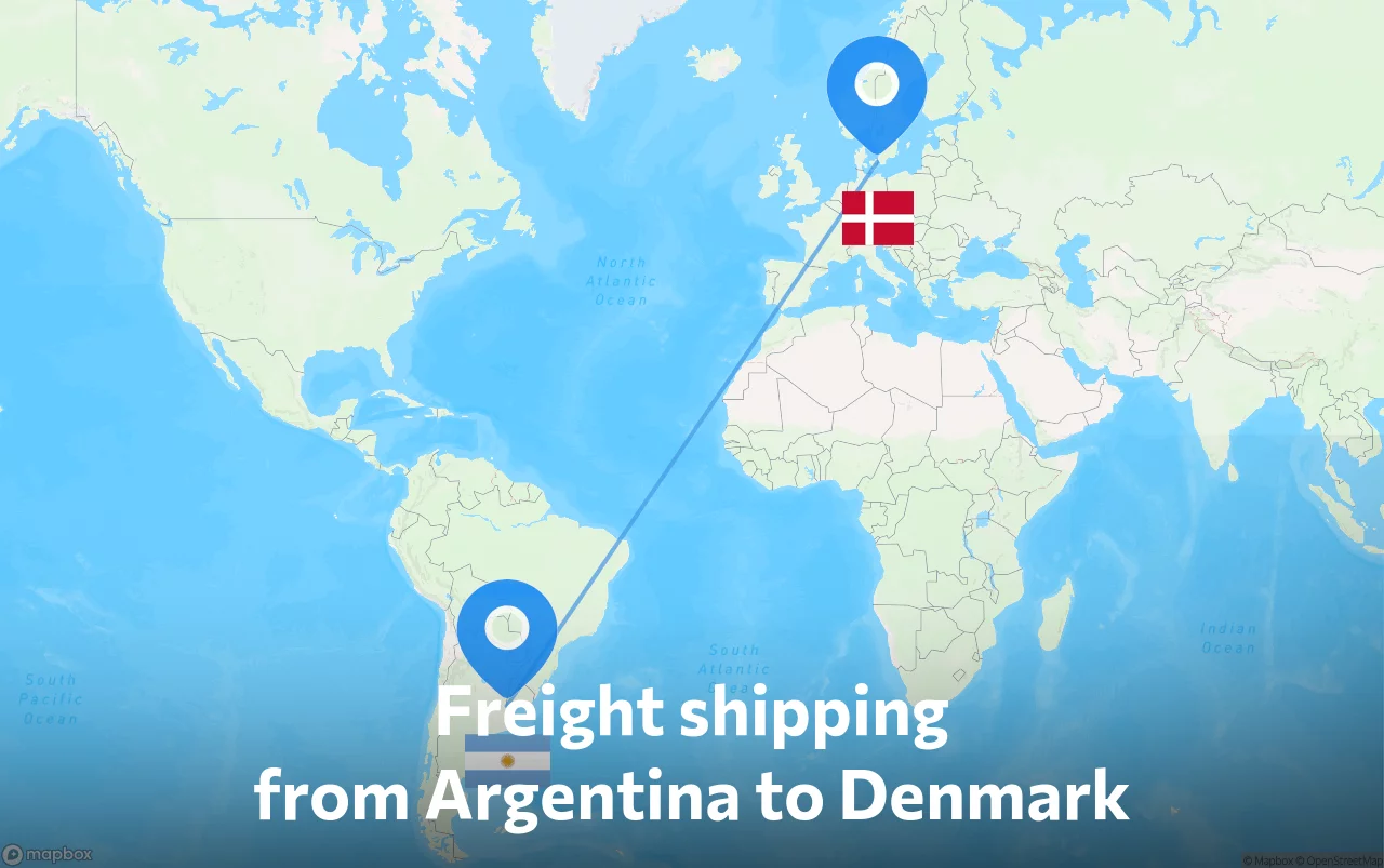 Shipping route from Argentina to Denmark