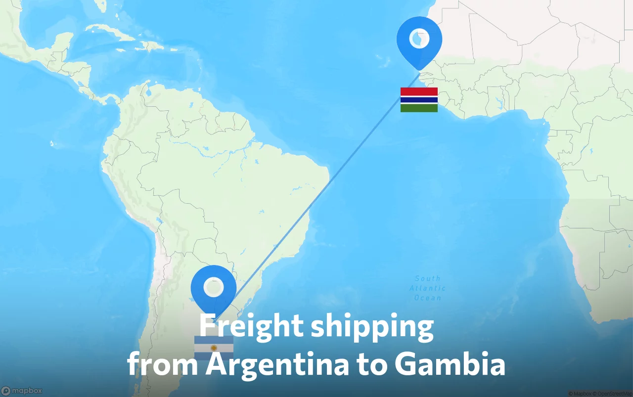 Shipping route from Argentina to Gambia