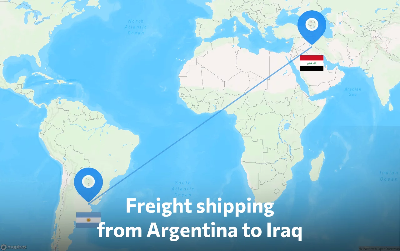 Shipping route from Argentina to Iraq