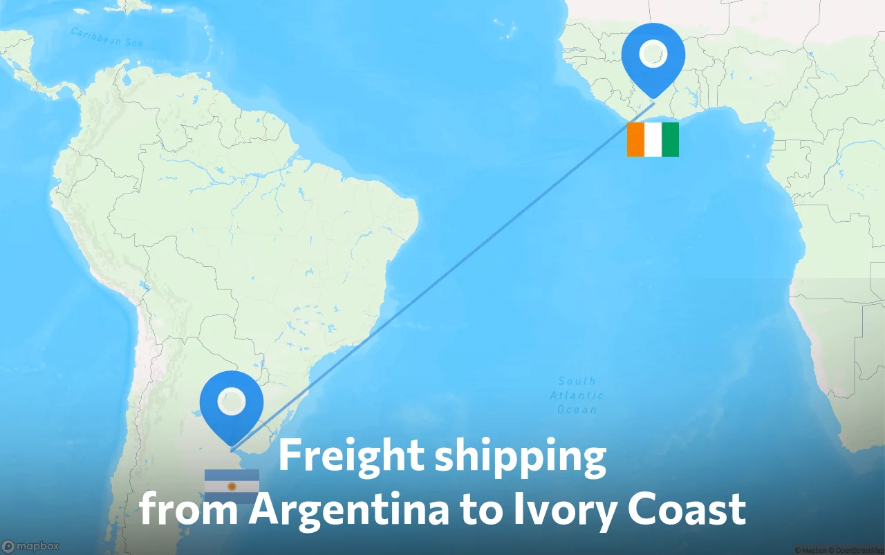 Shipping route from Argentina to Ivory Coast